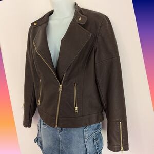 Baccini Brown Leather Jacket Asymmetrical Zipper